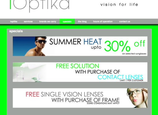 iOptika Site design and layout